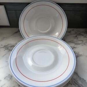 Corelle Saucer Plates with Red and Blue Trim